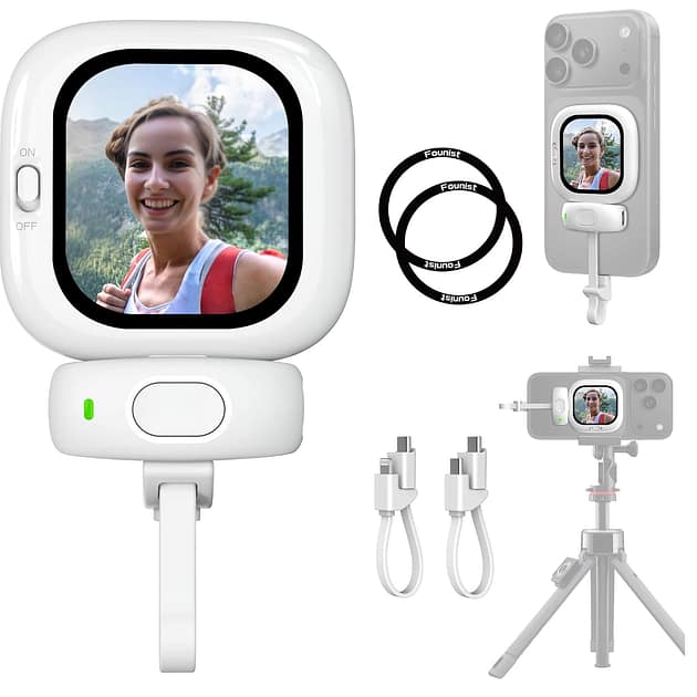 Vlogmate Mini – Écran de contrôle selfie pour smartphone, support à pince pour caméra arrière, écran de monitoring pour vlog, selfies, TikTok et diffusion en direct
